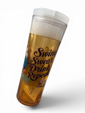 Swing Swear Drink Repeat 24 oz Faux Beer Flip Straw Tumbler